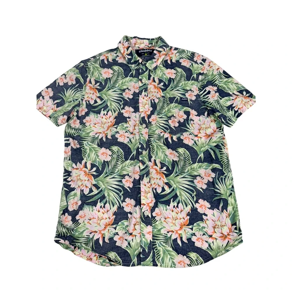 Chubbies Hawaiian Camp Shirt Men's Medium Tropical Floral Button Up Beach Aloha